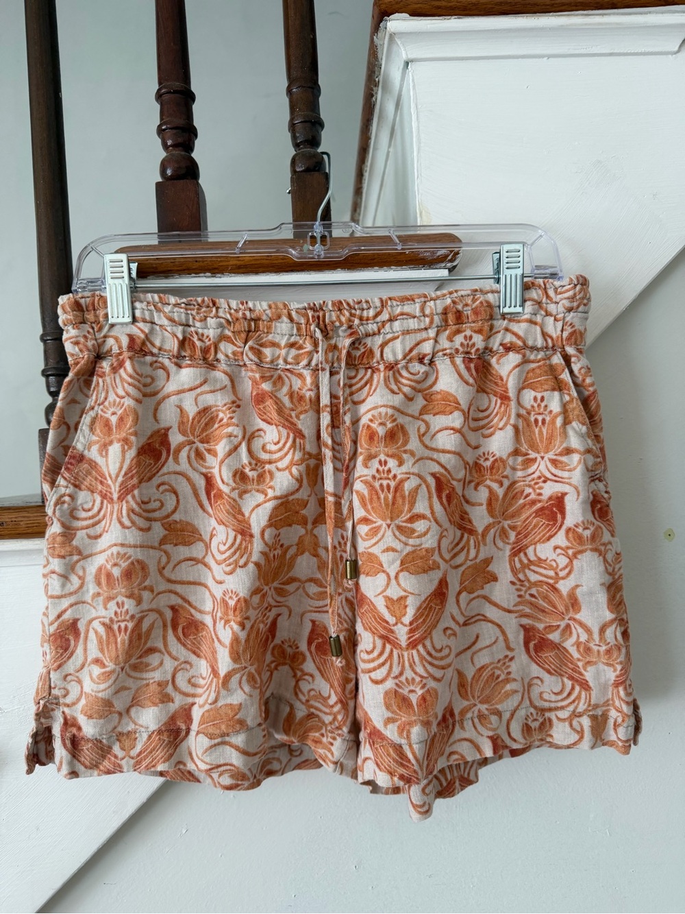 Anthropologie Rust Floral Elastic-Waist Shorts